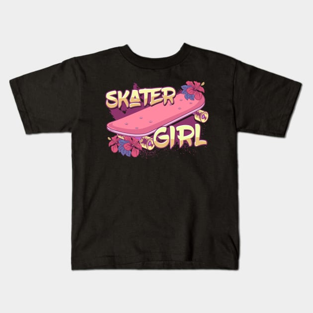 Skater Girl Skateboard Kids T-Shirt by KAWAIITEE